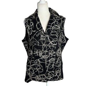 Tumbleweed Sleeveless Vest Jacket XL Black Wool Abstract White Swirl Snaps